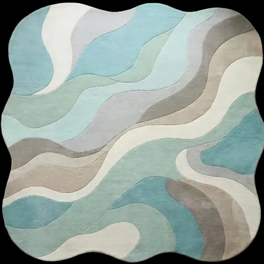 Abstract wavy rug with organic shape and soft plush texture in mid-century and Scandinavian style