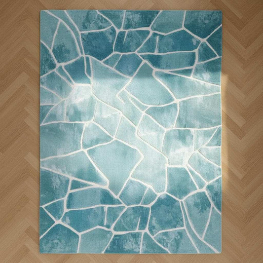 Aqua Blue Abstract Rug: Modern Ocean Wave Area Carpet
