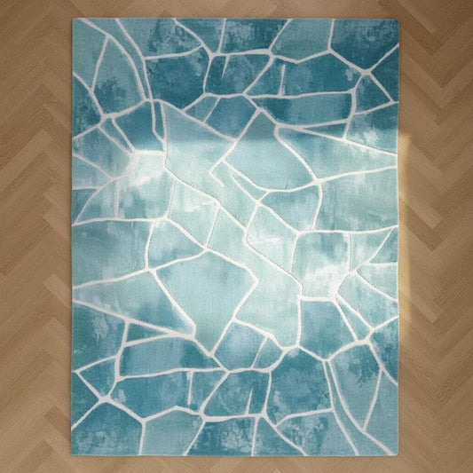 Aqua Blue Abstract Rug: Modern Ocean Wave Area Carpet