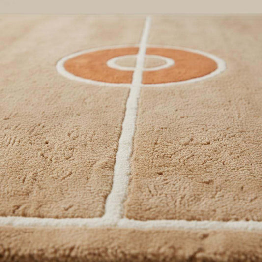 Close-up of plush cut-pile rug texture showing dense fibers, soft pile height, and clean basketball court line detailing.