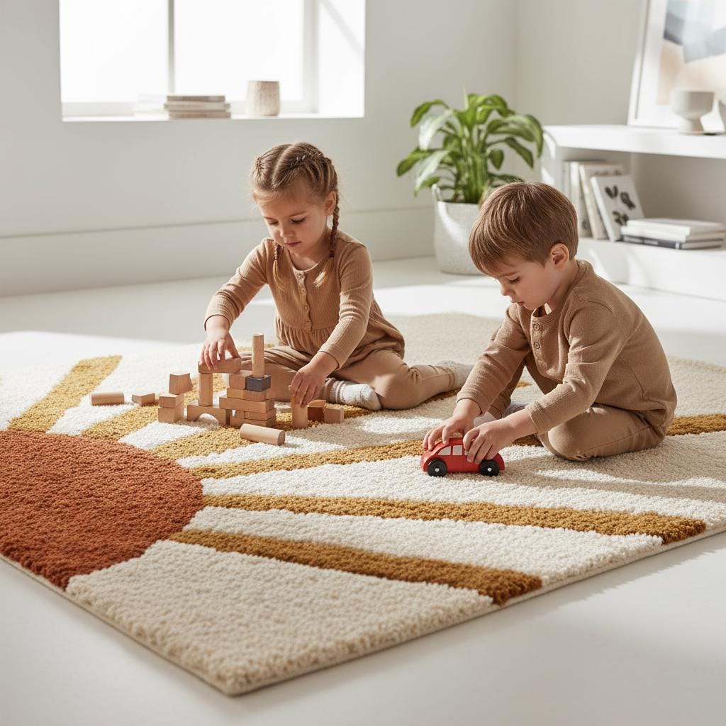 Boho Sun Rug: Cream & Terracotta Sunrise Tufted Accent Carpet