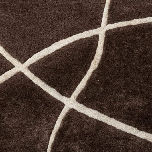 Brown Modern Geometric Area Rug – Chocolate & Cream Abstract Line Carpet for Living Room, Bedroom, Neutral Home Decor, Soft Minimalist Rug