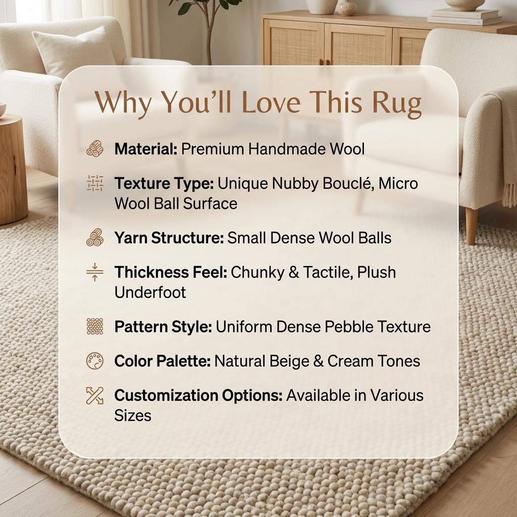 Chunky knit area rug with thick wool loop texture in neutral tones for cozy modern home decor