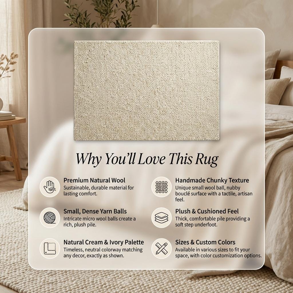 Ivory chunky knit wool rug with thick braided loops and soft texture for cozy home decor