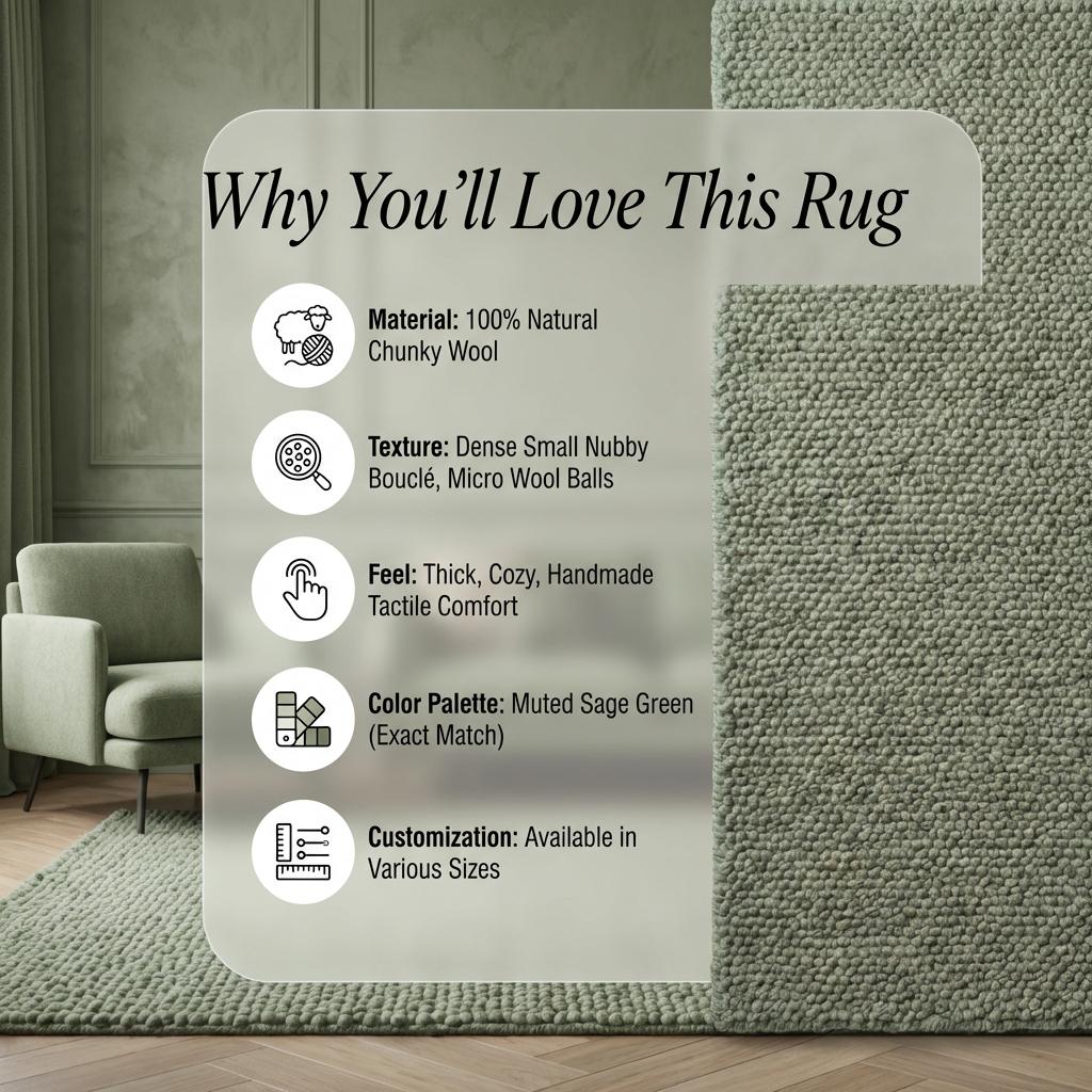Chunky loop textured sage green rug with thick cozy loops in minimalist organic design