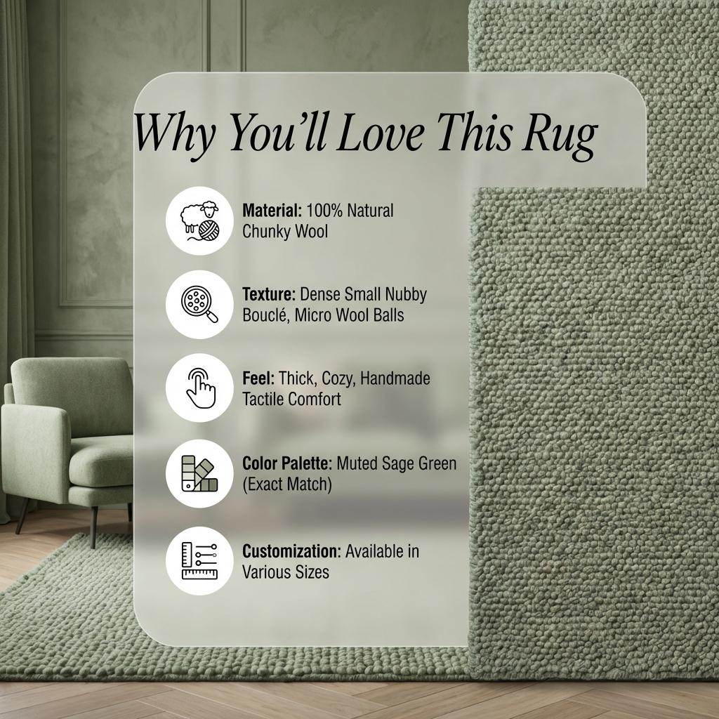 Chunky loop textured sage green rug with thick cozy loops in minimalist organic design