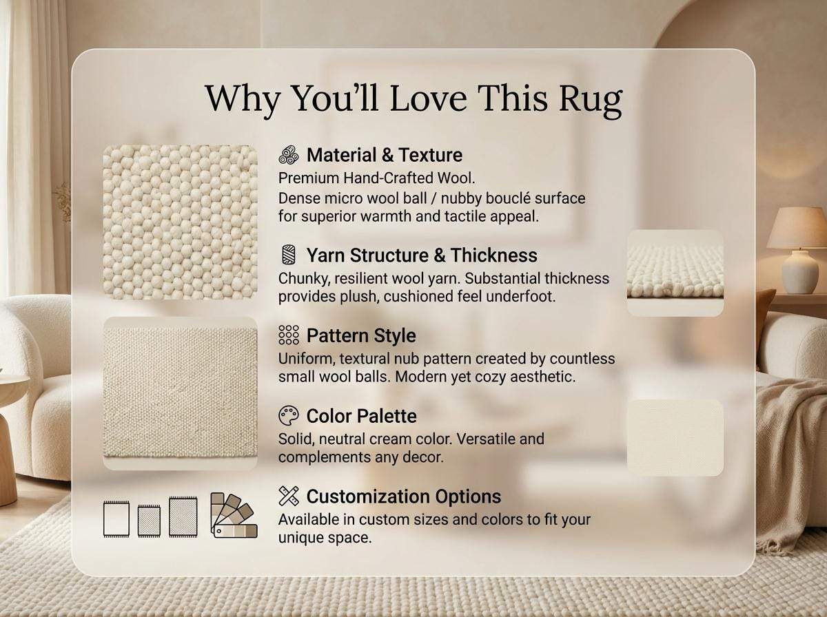 Chunky wool ivory area rug with thick oversized loops and textured Scandinavian design in a neutral living room setting