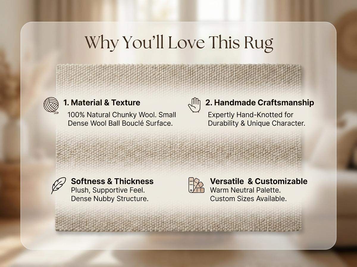 Chunky Wool Loop Area Rug, Neutral Handcrafted Textured Modern Organic Living Room Carpet