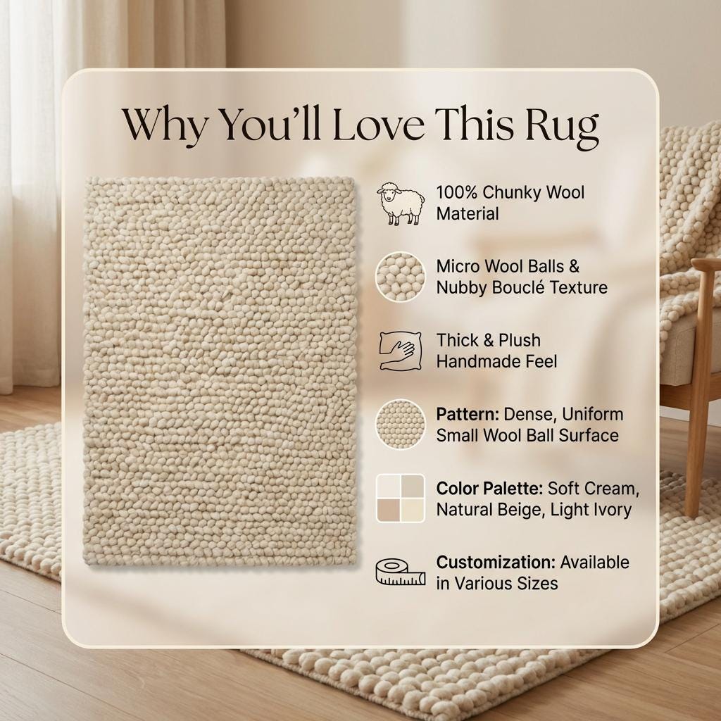 Cream chunky wool loop rug with thick textured yarn loops and modern organic design