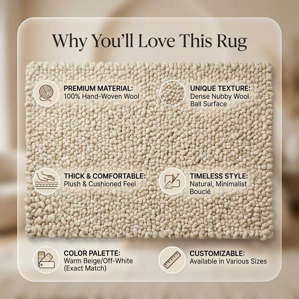 Handcrafted chunky wool loop rug with plush cream texture for cozy neutral decor