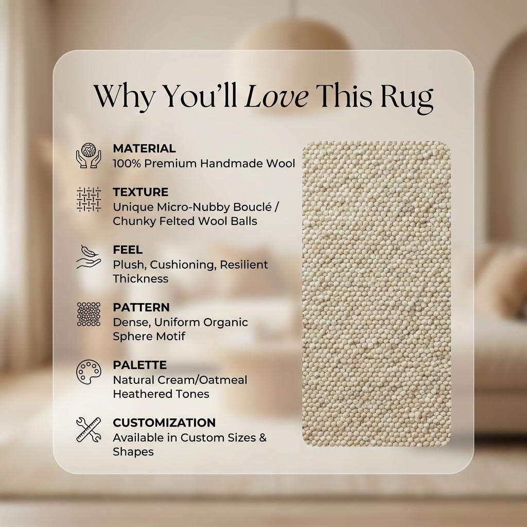 Chunky Wool Neutral Area Rug, Thick Textured Cream Floor Rug for Cozy Modern Interiors