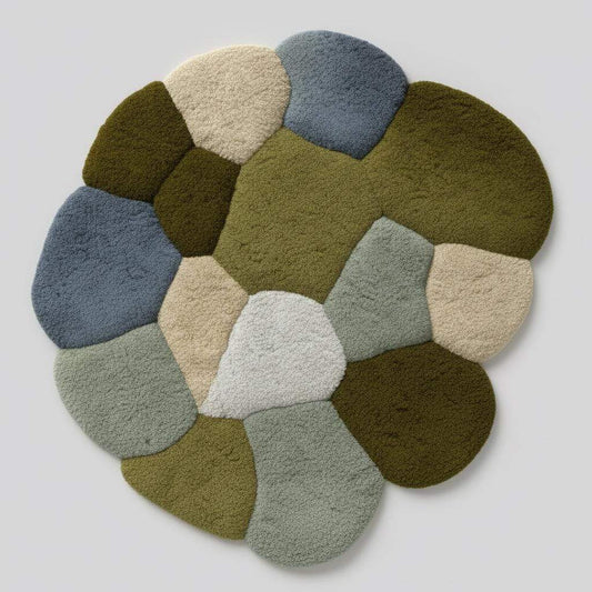 Coastal Pebble Wool Rug: Blue, Gray & Green Hand-Tufted Floor Mat Teppich