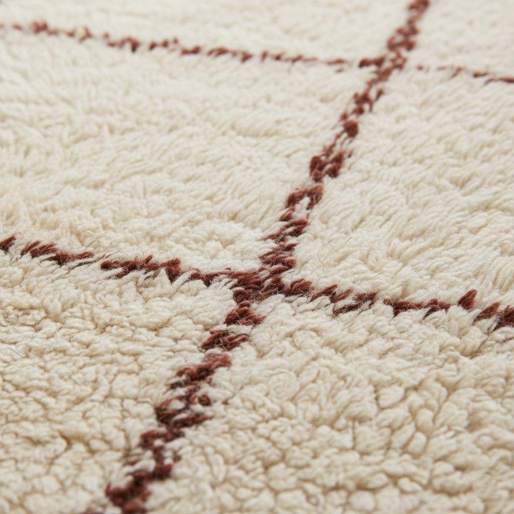 Cream Moroccan shag rug with handwoven Berber grid pattern in cozy high-pile wool for boho home decor