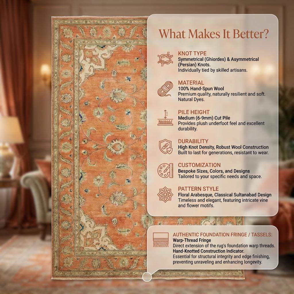 Hand-Knotted Wool Oushak Rug - Terracotta Burnt Orange, Traditional Style