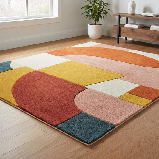 Hand-Tufted Wool Area Rug: Modern Abstract Organic Shapes Teppich