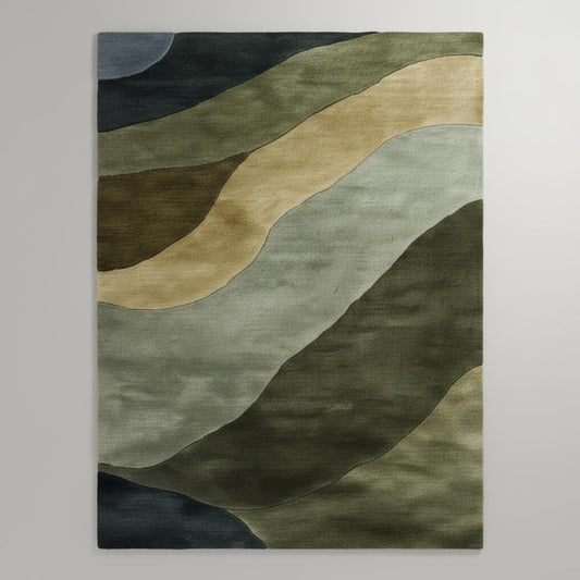 Hand Tufted Wool Rug – Nature Inspired Green Modern Area Rug, Abstract Landscape Carpet, Scandinavian Japandi Decor, Custom Size