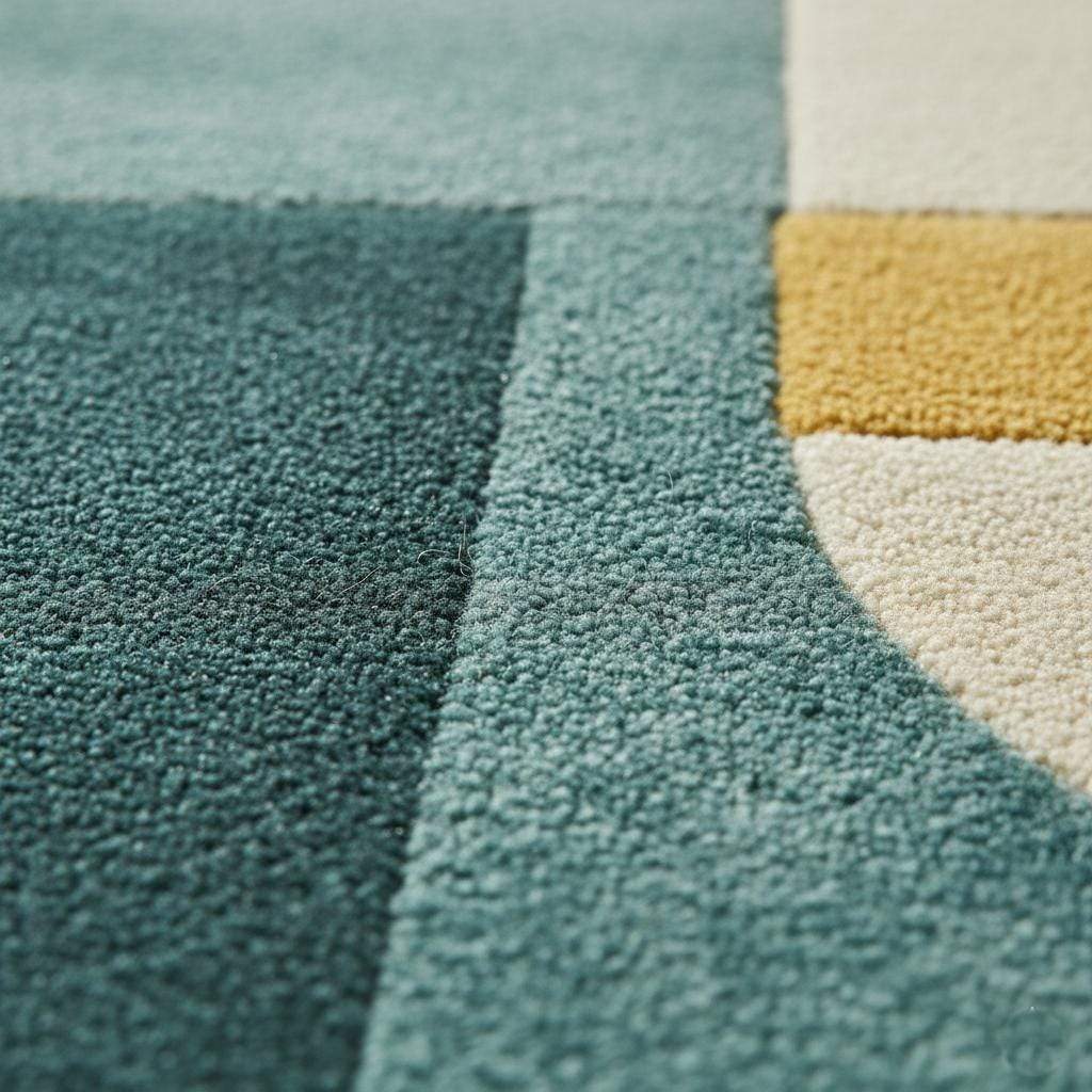 Hand-Tufted Wool Rug: Modern Abstract Geometric Teal & Mustard Carpet