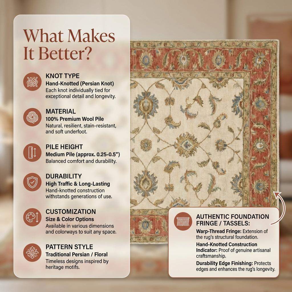 Hand Knotted Oushak Floral Wool Rug, Beige Rust Vintage Style Area Carpet for Living Room Bedroom, Traditional Handmade Rug 8x10 , 9x12