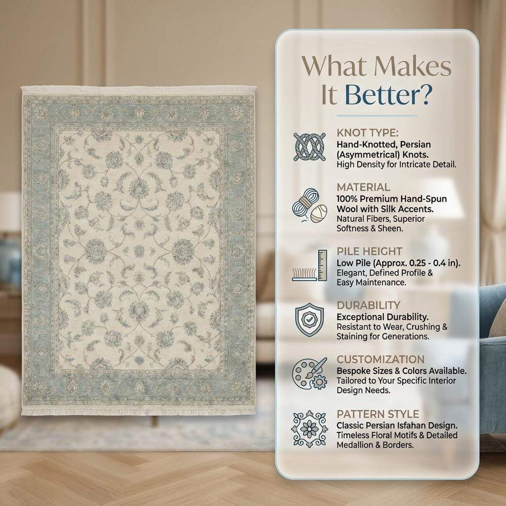 Hand Knotted Oushak Rug, Ivory Sage Floral Wool Area Rug