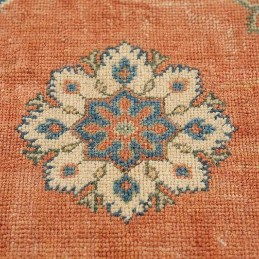11x12 ft hand knotted wool Oushak rug with peach and sage floral design for living room