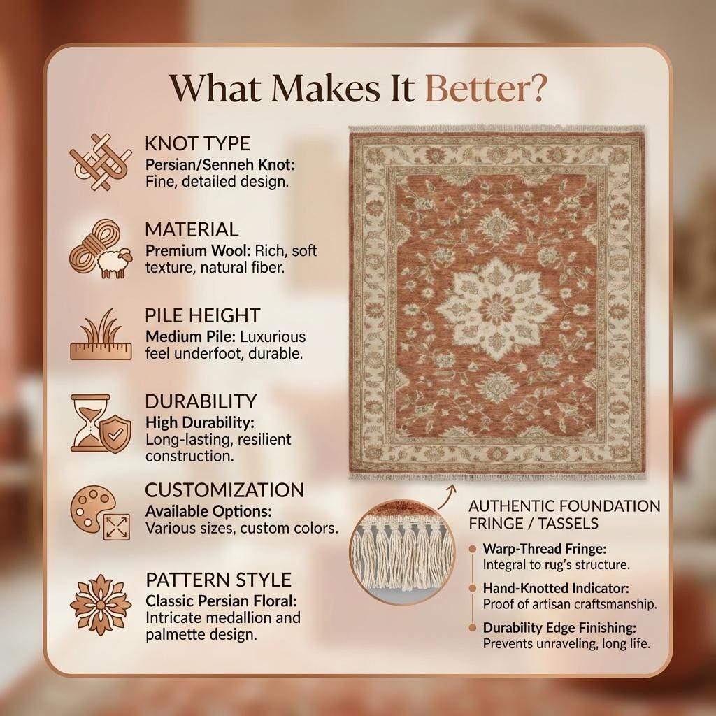 Hand Knotted Oushak Wool Rug with Floral Medallion for Living Room
