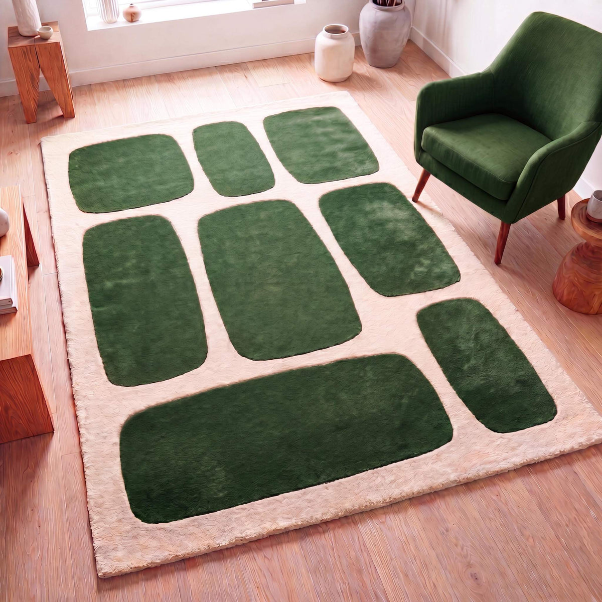 Hand Tufted Blue Geometric Rug, Modern Abstract Carpet for Living Room Decor, Contemporary Wool Area Rug __etsy:8131753855
