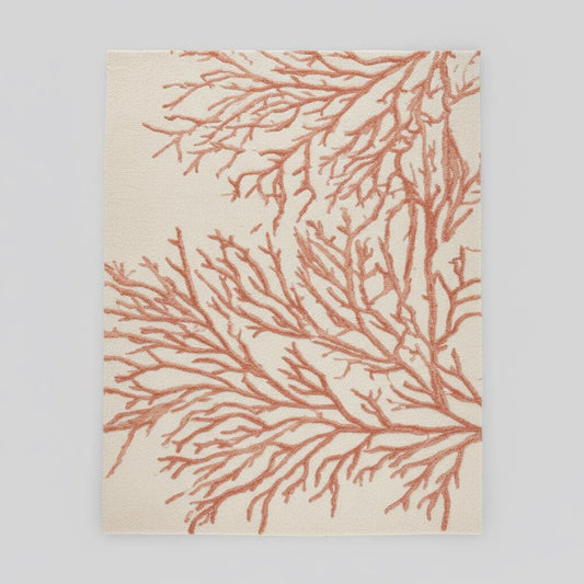 Handmade coral reef design beige and terracotta wool tufted rug for coastal home décor