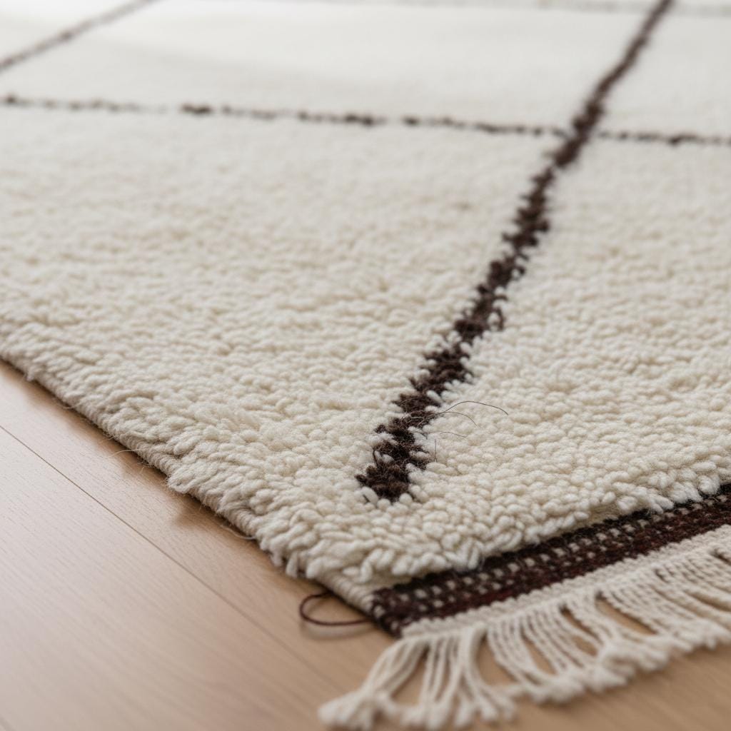 Handmade Moroccan Beni Ourain Wool Rug – Ivory Berber Diamond Rug