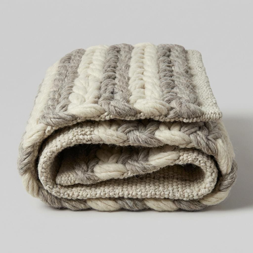 Handwoven chunky wool braided rug in neutral tones for farmhouse decor