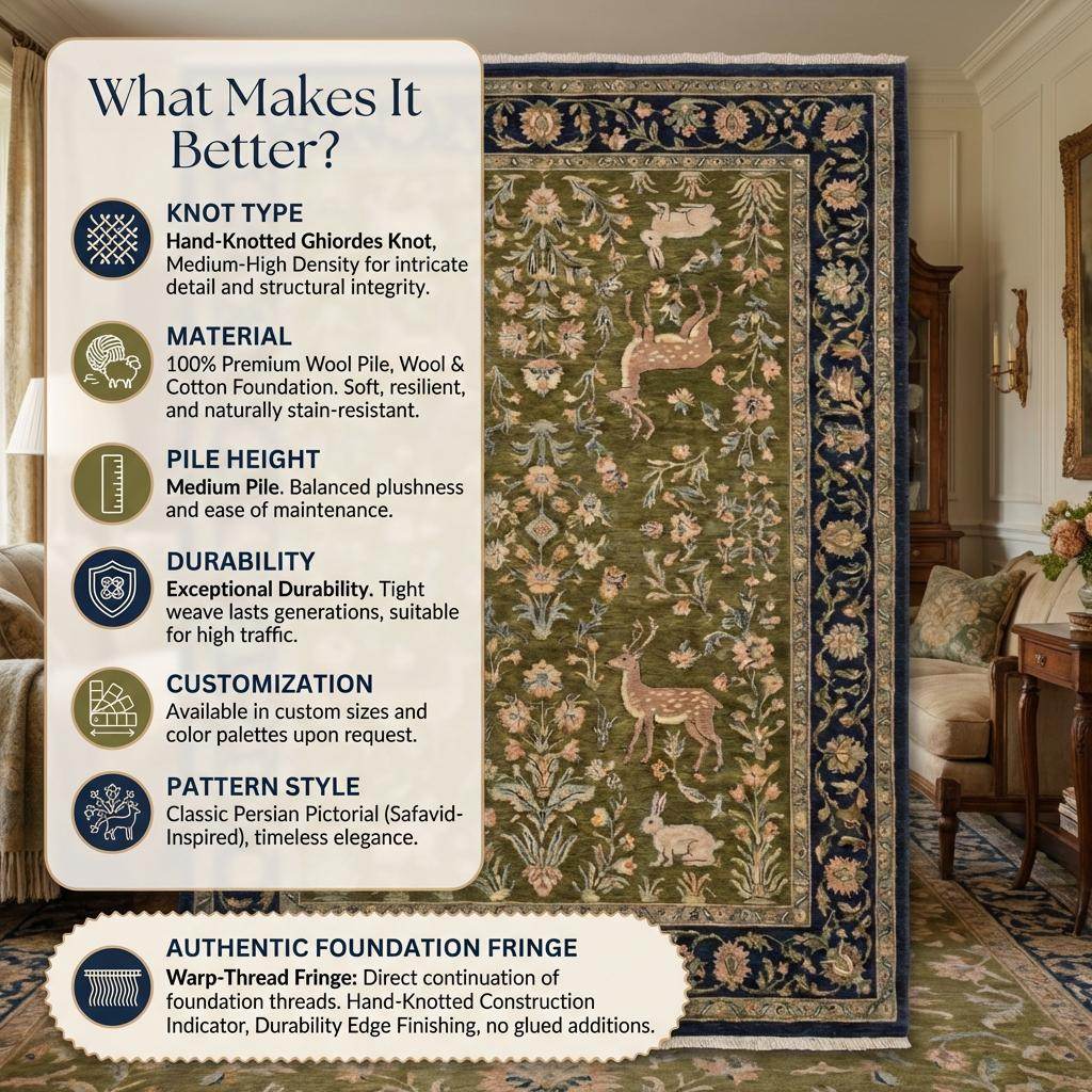 Indo-Persian hand knotted wool animal floral area rug living room __etsy:7665194627