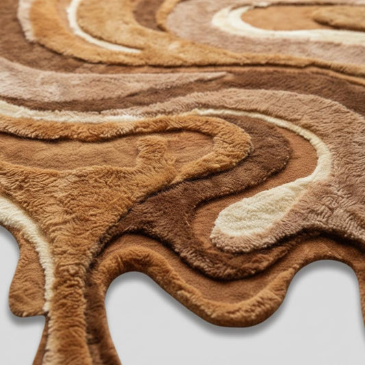 Irregular Shaped Abstract Rug, Organic Melting Area Rug, Modern Carved Texture Rug, Earth Tone Designer Rug for Living Room