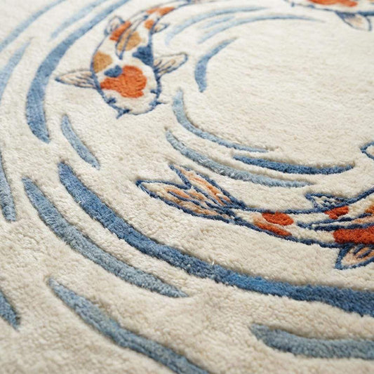 Koi Fish Rug Hand Tufted Irregular Shaped Wool Area