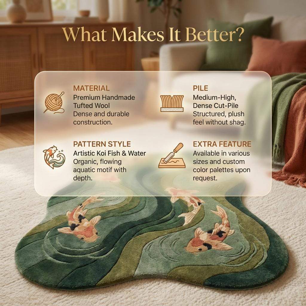 Koi Fish Rug Japanese Zen Area Rug Japandi Living Room Decor