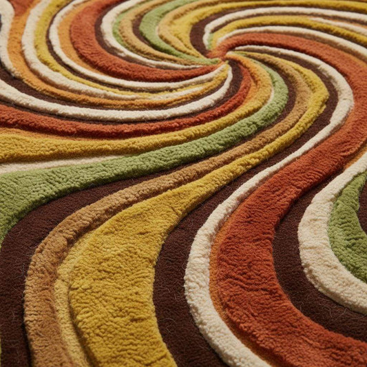 Mid Century Modern Swirl Area Rug, Handmade Tufted Wool Living Room Decor