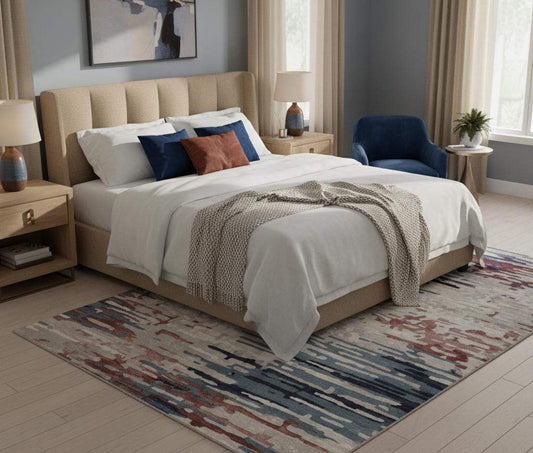 Modern Abstract Area Rug | Blue, Red, Beige Pattern
