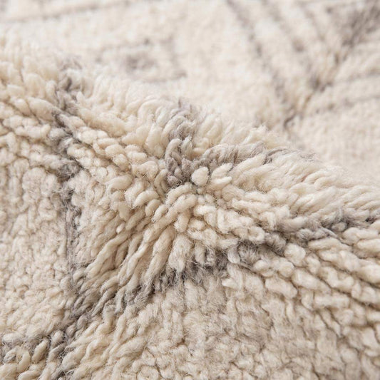 Close-up of textured New Zealand wool pile with diamond pattern
