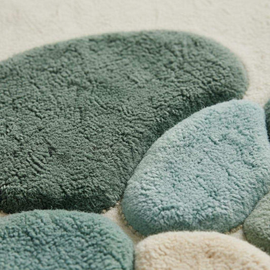 Moss Green Abstract Area Rug, Hand Tufted Organic Pebble Rug, Plush Modern Living Room Carpet, Sage Green Decor