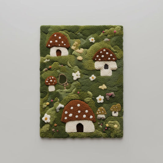 Mushroom Cottagecore Rug: Enchanted Fairy Garden, Boho Nursery Decor Teppich