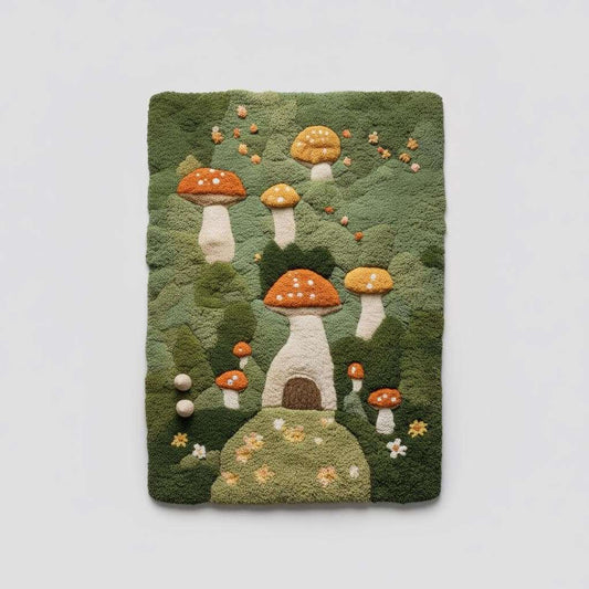 Mushroom Forest Rug: Tufted Cottagecore Nursery Decor Teppich