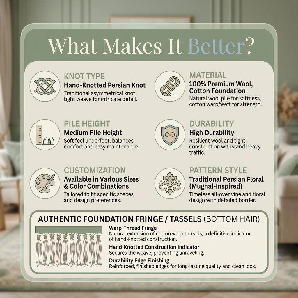 Oushak Style Sage Green Hand Knotted Wool Area Rug for Living Room