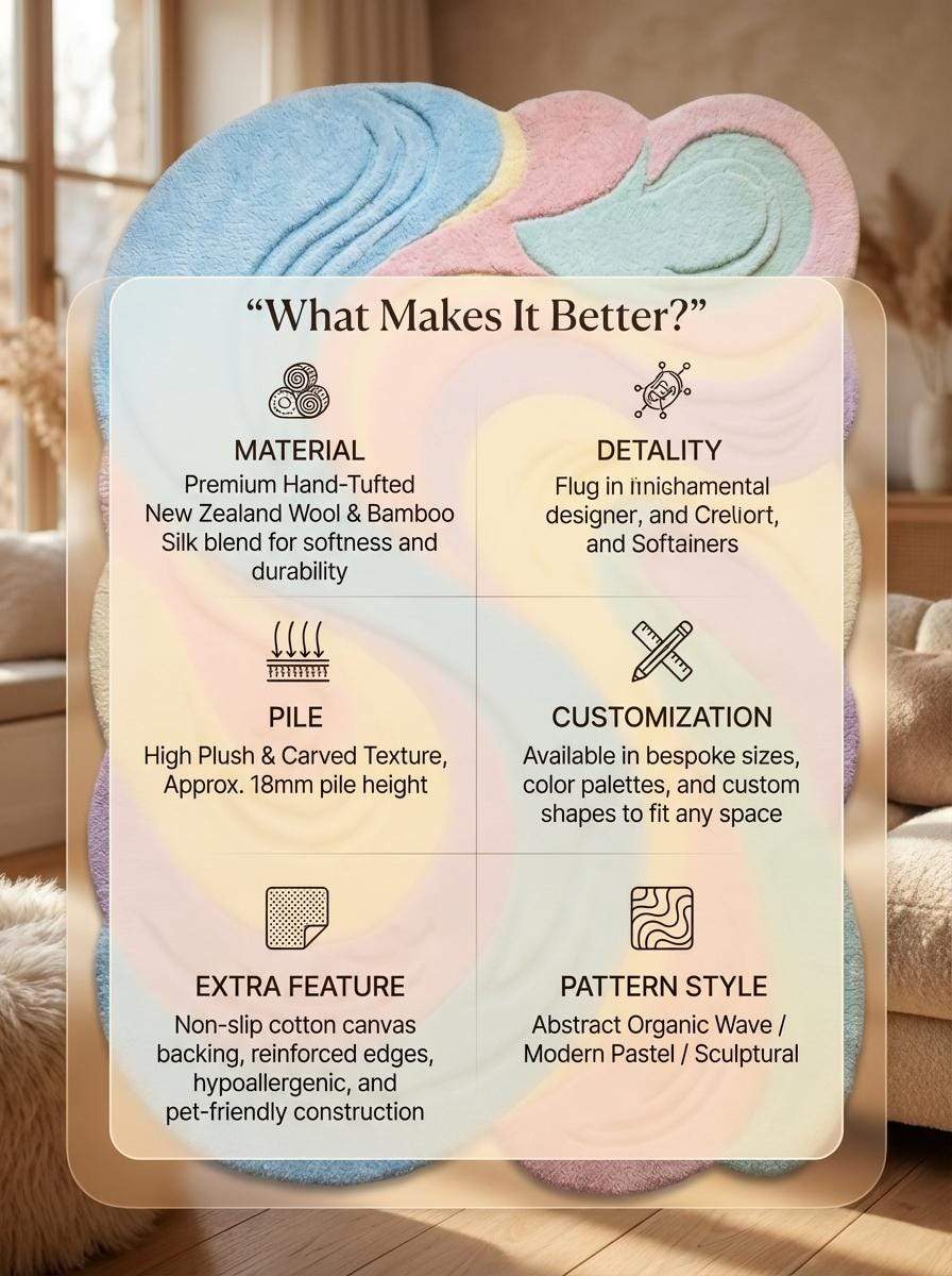 Pastel Wavy Rug, Irregular Shape Carpet, Tufted Area Rug, Modern Aesthetic Decor, Soft Plush Custom Rug, Colorful Abstract Bedroom Carpet