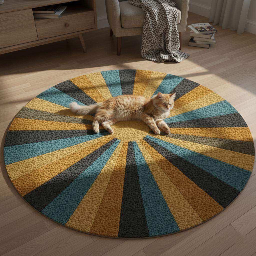 Retro Sunburst Round Rug | Mid Century Modern Tufted Carpet | Handmade Wool Accent Rug | Boho Living Room Decor | Custom Area Rug Teppich