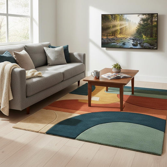 Terracotta Abstract Area Rug: Hand Tufted Modern Retro Design
