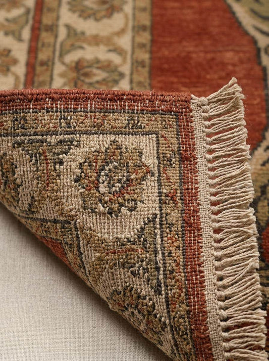 Hand-knotted Tibetan-inspired tiger runner rug in earthy tones for hallway decor