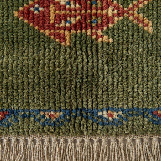 Close up of hand knotted wool pile showing individual knots and medium pile texture __etsy:7662046531