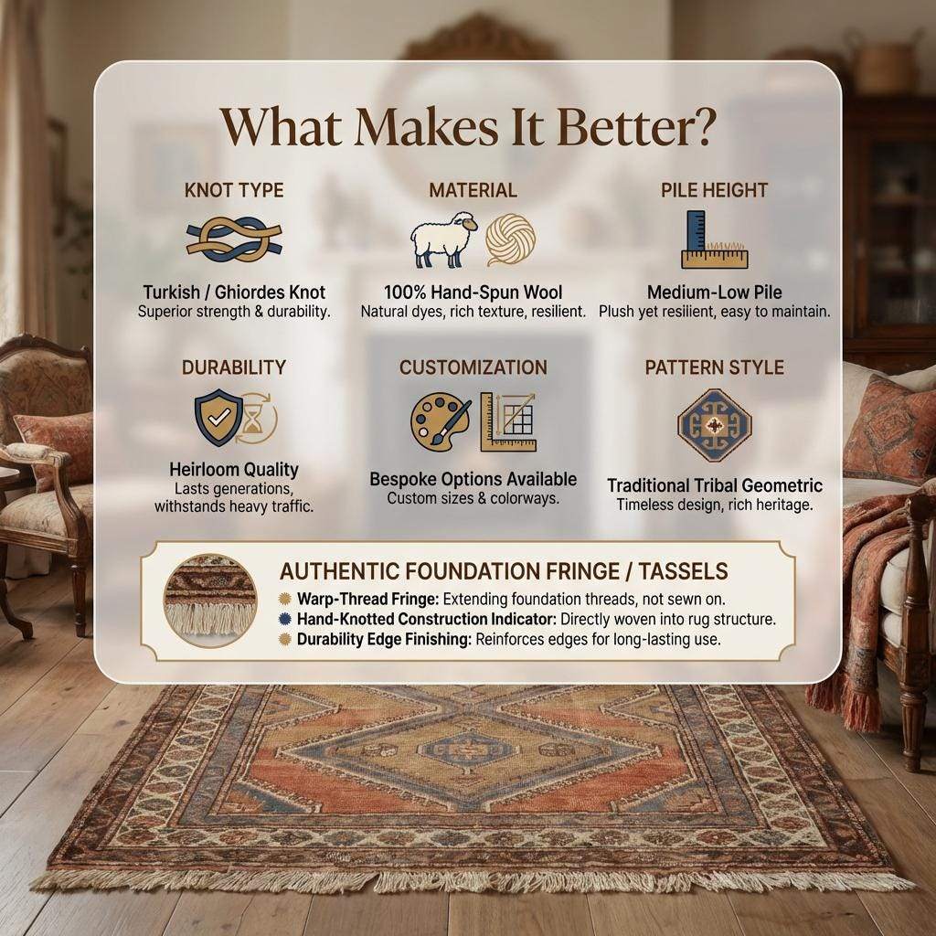 Tribal Geometric Hand Knotted Wool Area Rug