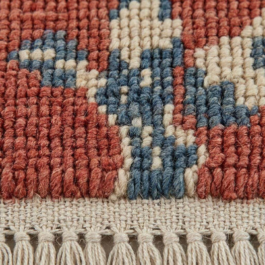 Close-up of hand knotted wool pile showing individual knots and natural fiber texture __etsy:7686691927