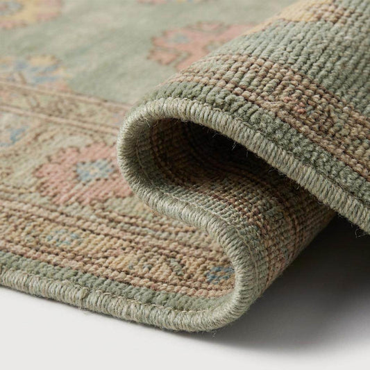 Vintage Oushak Rug Hand Knotted Carpet Sage Green Floral Wool Area Rug Turkish Style Soft Pastel Home Decor __etsy:7984635238
