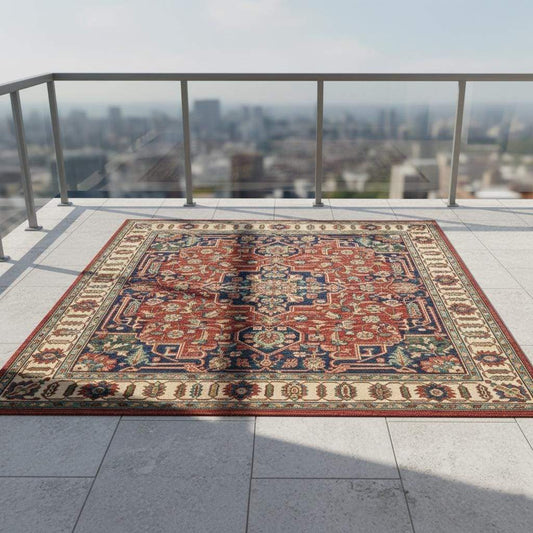 Vintage Style Red and Blue Persian Area Rug: Boho Bedroom Decor