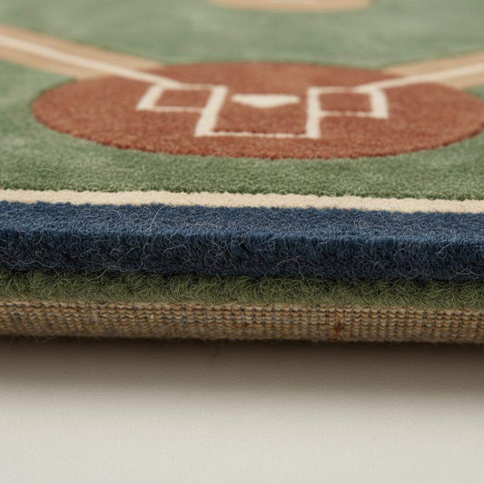 Vintage baseball field area rug with green diamond design for sports-themed room decor
